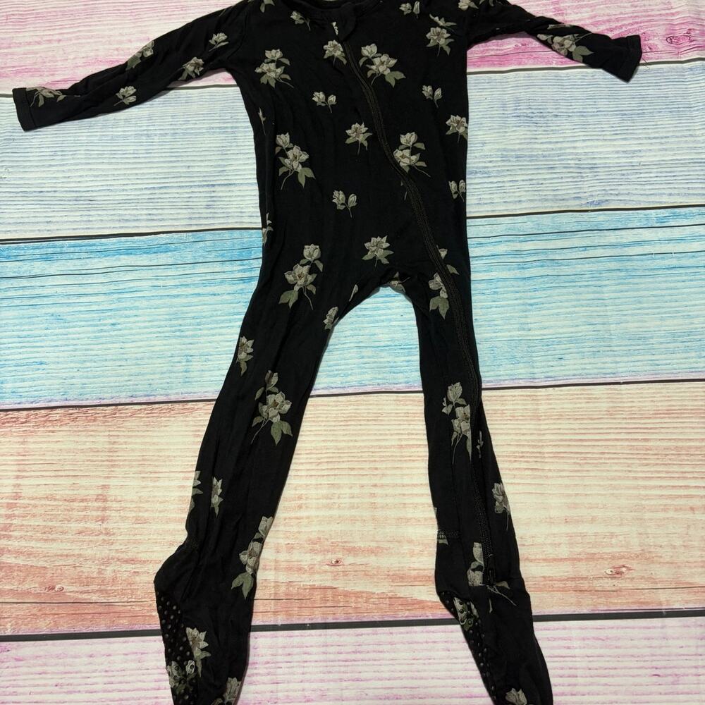 Kyte Baby 12-18M Black Bamboo Floral Zipper Sleeper EUC
